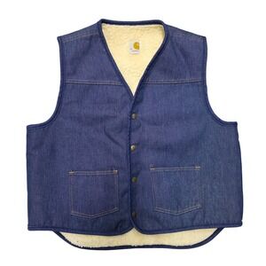 Vintage Carhartt Womens Sherpa Lined Denim Vest Insulated Workwear Utility XL